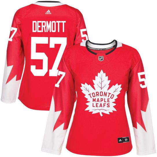 2017 NHL Toronto Maple Leafs women #57 Travis Dermott red jersey->women nhl jersey->Women Jersey